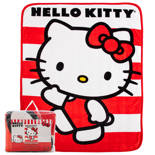 Sanrio Hello Kitty Waving Stripes Twin Size Blanket